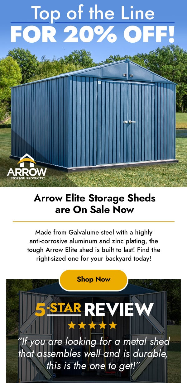 20 Percent Off Arrow Elite Sheds